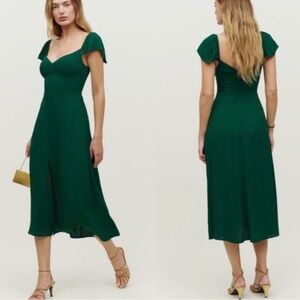 Reformation Emerald Green Flutter Sleeve Midi Dress